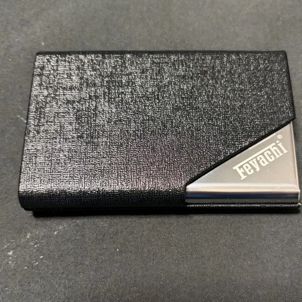 Feyachi Slim Metal Business Card Holder Black Pocket Card Case Wallet